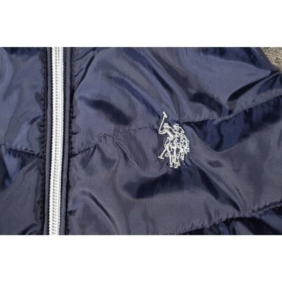 US Polo Assn Jacket Womens Small Blue Gray Hooded Faux Fur Zip Knit Sleeves Warm - Picture 3 of 7